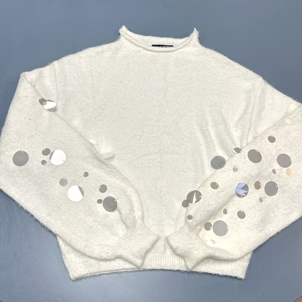 SHEIN Holiday Sequin Sweater White Turtleneck
